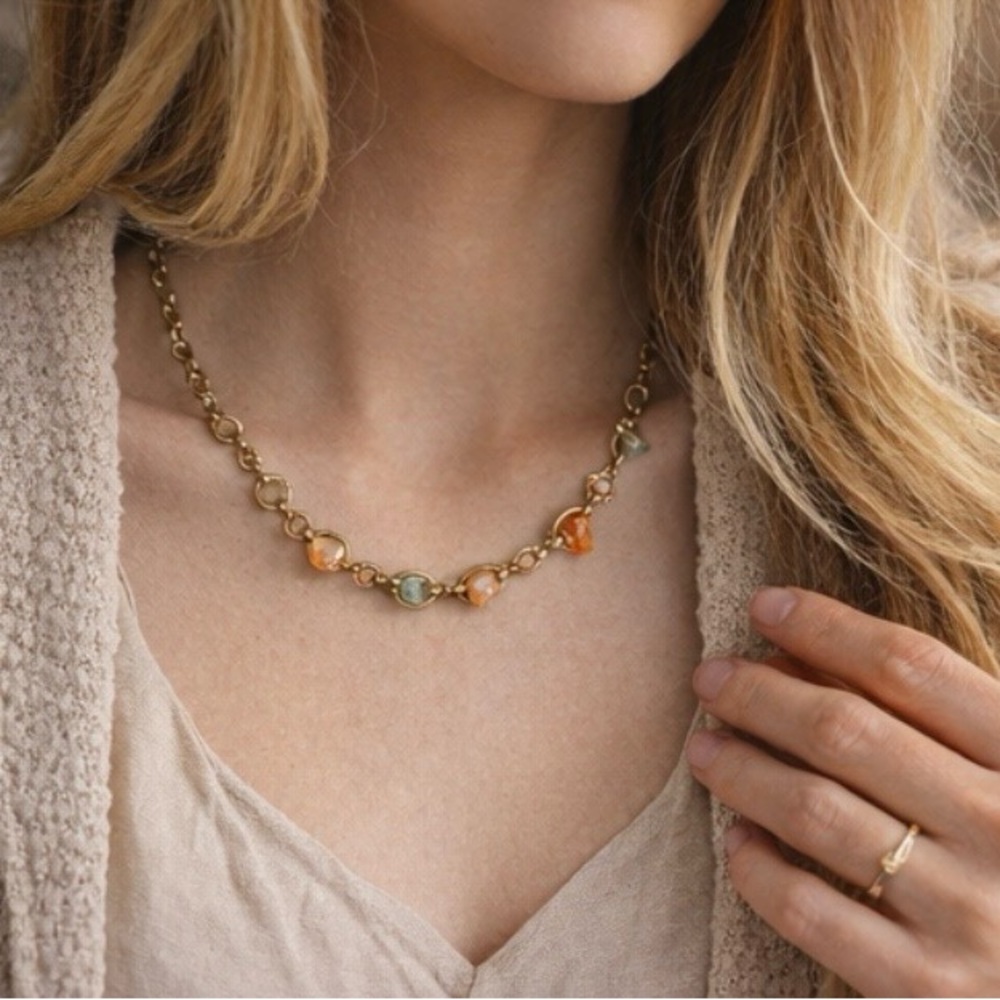 Earthy Gemstone Station Necklace ✨ Boho Artisan Natural Stone Look